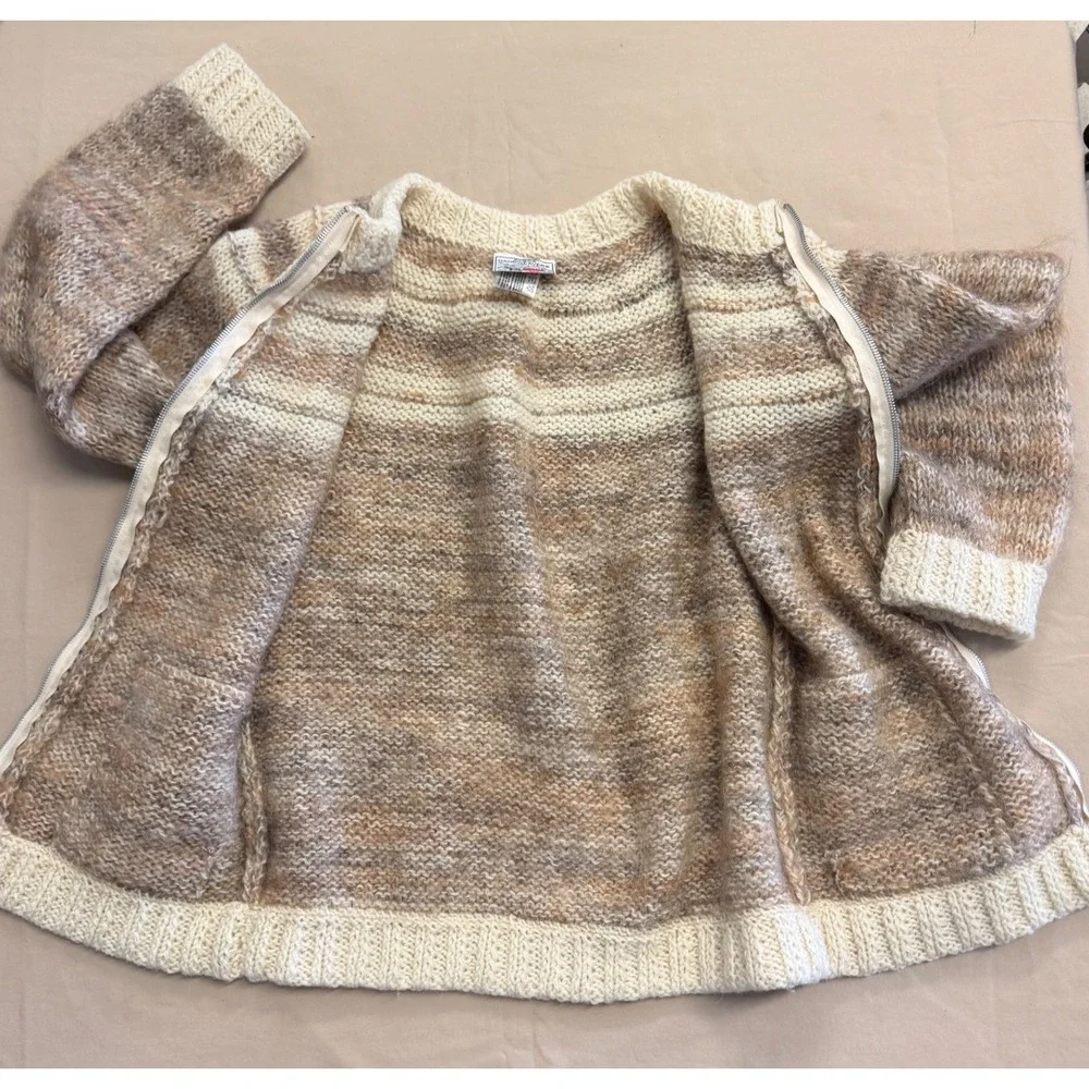 Avoca Handweavers 100% Wool Cardigan Brown Cream Grandmacore Hand Knit M/L
